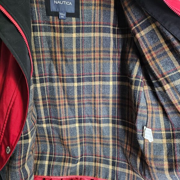 Nautica Red Hooded Jacket With Plaid Lining XL Water-Resistant ButtonZip Closure - Picture 6 of 7